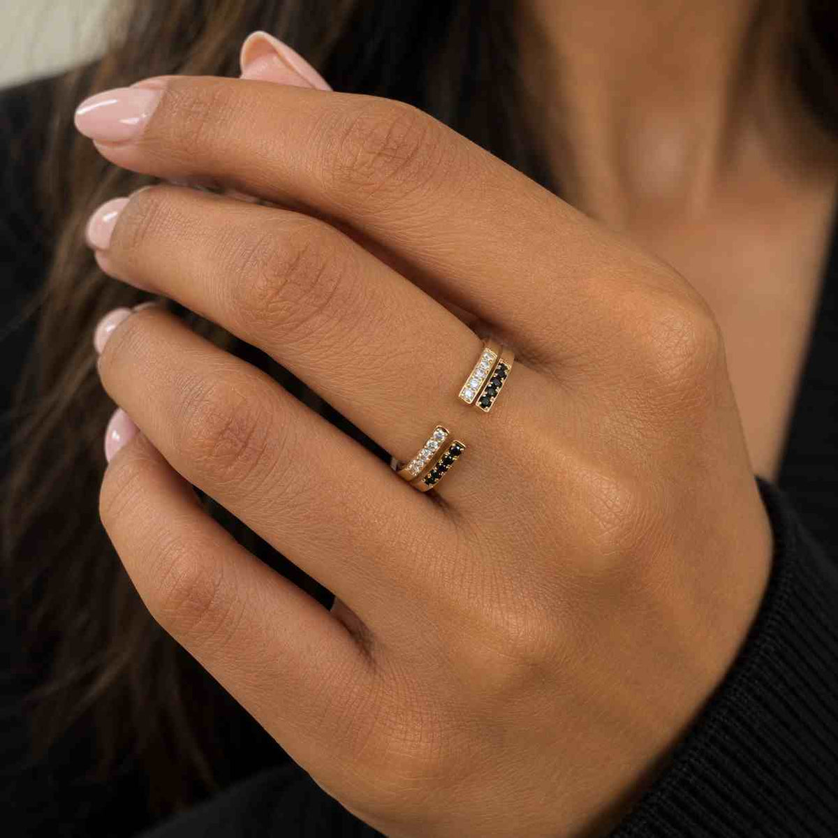 wedding band 0.77 TW Round Salt And Pepper Diamond ring Chic Thin V Shaped band Silver10K14K18K Band Half eternity band LL471