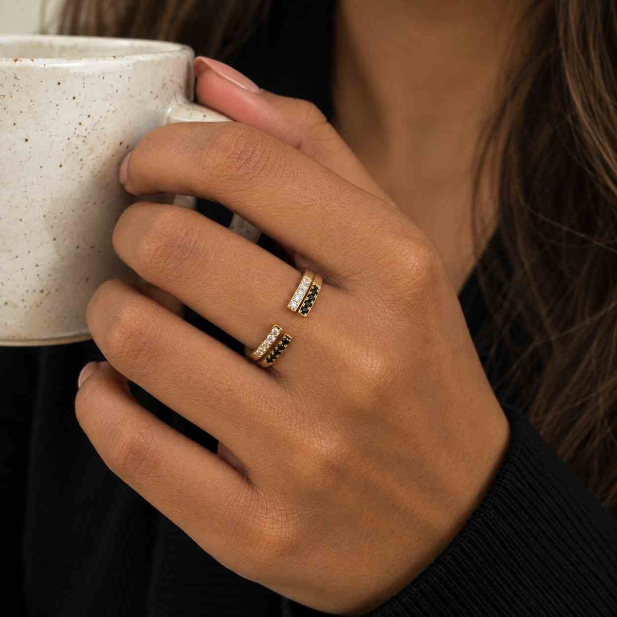 vintage salt and pepper diamond wedding band half eternity 14k 18k gold gradient ombre white gray black ring stacking