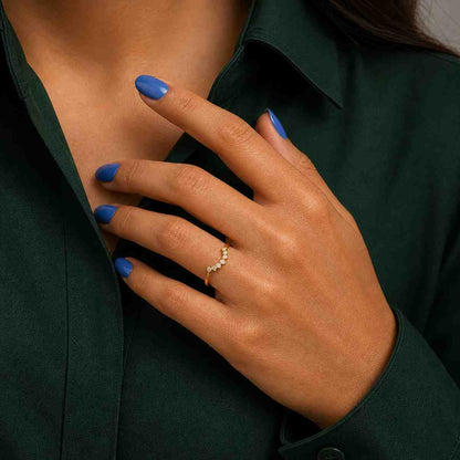 Custom Curved Wedding Band U Shaped Wishbone Enhancer Ring for Women Solid White Rose Yellow Gold Pavé Diamond Stacking Chevron Contour Ring