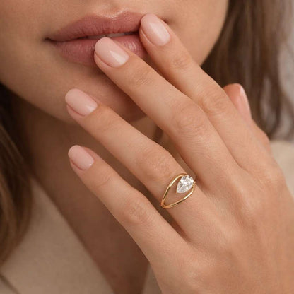 2 CT East West Pear Moissanite Ring | Split Shank Solitaire Engagement Ring | 14K Gold Statement Ring | Bridal Gift For Her
