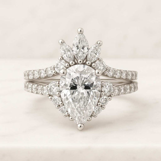 wedding ring promise ring Anniversary gift Pear Cut Lab Grown Diamond Curved Ring