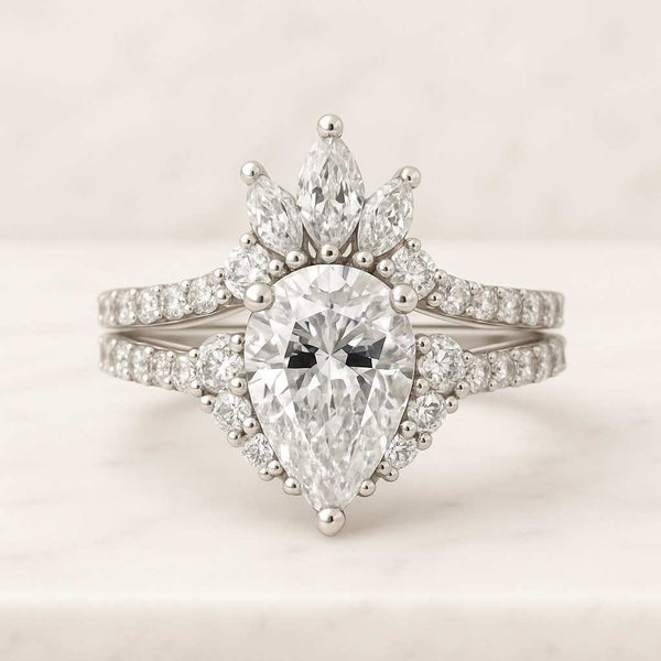 wedding ring promise ring Anniversary gift Pear Cut Lab Grown Diamond Curved Ring