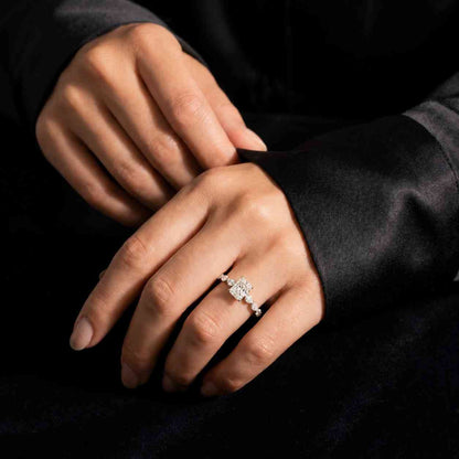 3CT Cushion Cut Lab Grown Diamond Engagement Ring, 14K Solid Gold Bypass Shank Promise Ring, Solitaire Wedding Ring