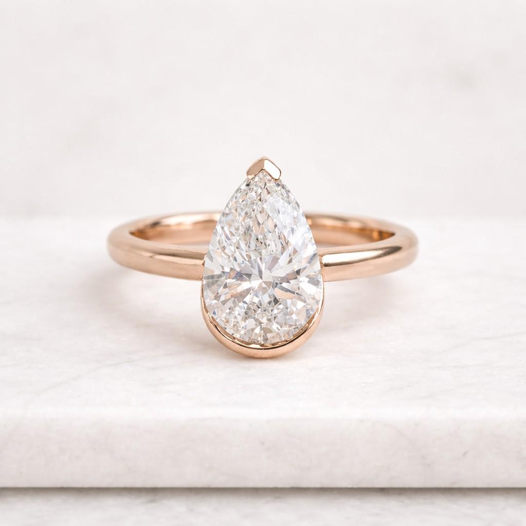 3 carat pear lab grown diamond engagement ring: 10k 14k 18k gold pave band