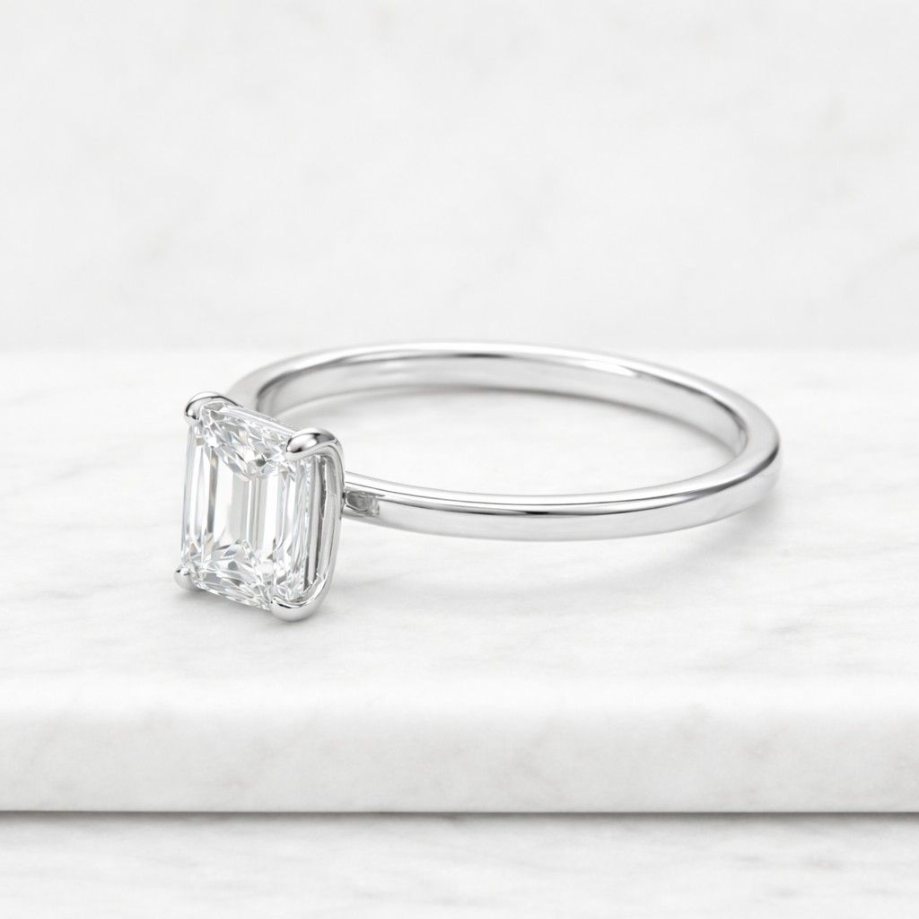 emerald cut engagement ring tulip setting ring lab diamond engagement ring emerald solitaire ring for women wedding anniversary gift for her
