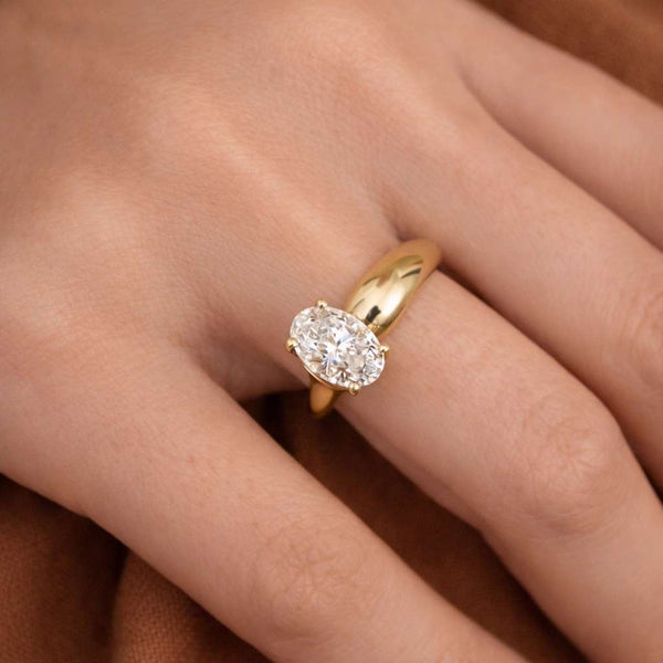 2.00ct Oval Cut Lab Grown Diamond Ring, Solitaire Engagement Ring, Hidden Halo Pear Diamond Ring, Gold Promise Ring, Minimalist Ring, IGI