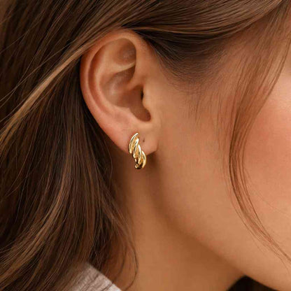 Croissant Earrings 14k Solid Gold, Bold Croissant Hoops, Chunky Twisted Hoop Earrings, Dome Earrings, Minimalist Jewelry Gift for Wife
