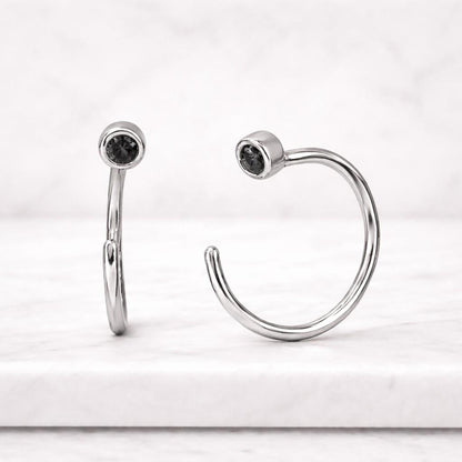 wire hoop earrings tiny black stone earrings micro hoop earrings polished gold hoops elegant hoop jewelry handcrafted earrings subtle gold earrings chic hoop earrings