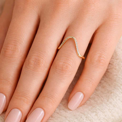 Round Lab Grown Diamond Curved Ring Sustainable Wedding Band for Women Lab Create Diamond Band Ring Anniversary Gift for Wife