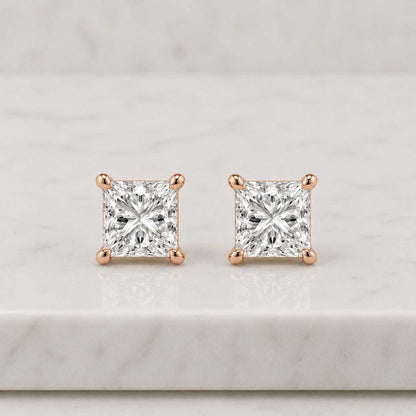Princess Cut Lab Grown Diamond Solitaire Earrings, Screw Back Studs For Her, 0.50 To 5.00 TCW Princess Diamond Earrings, Anniversary Gifts
