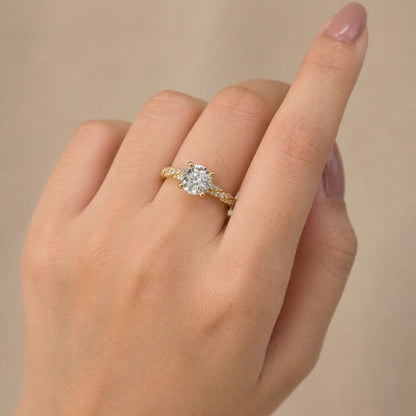 Solid Gold Twisted Band Round Cut Moissanite Engagement Ring, Infinity Ring