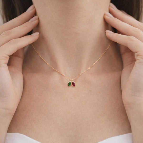 Custom Family Birthstone Necklace, Personalized Kids Birthstone Necklace, Dainty Marquise Birthstone Mom Jewelry,Meaningful Gift for Grandma
