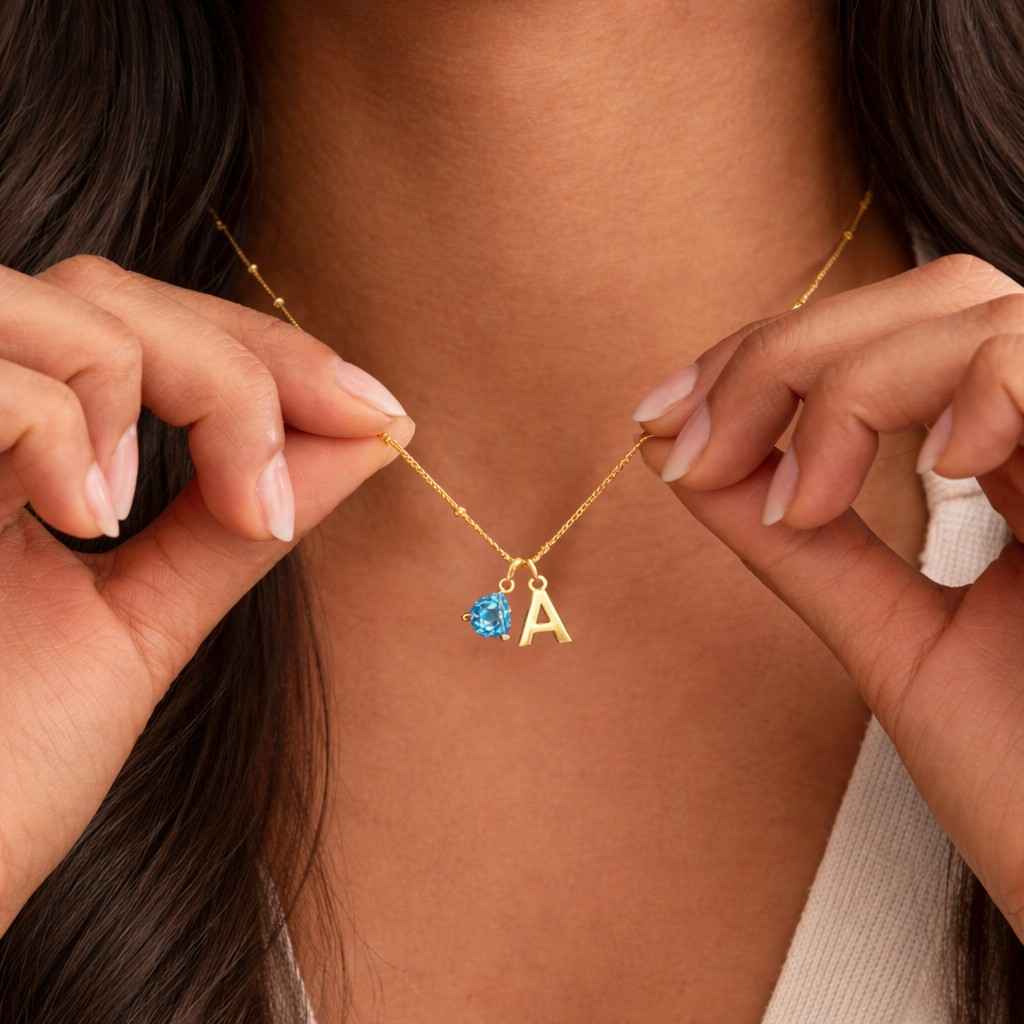 mini birthstone initial necklace, gold letter necklace, personalize teardrop birthstone pendant, mothers day necklace, mothers day gift
