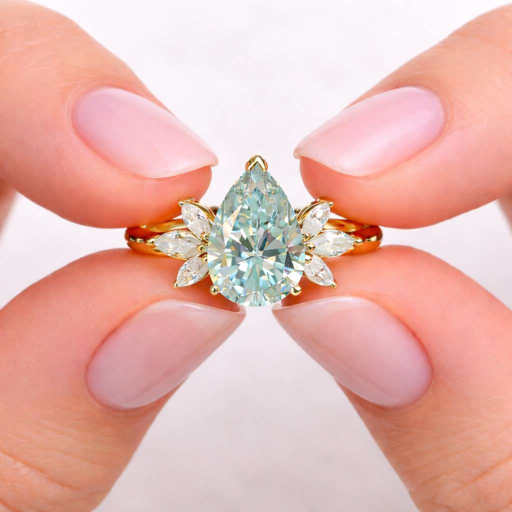 women ring bridal ring luxury ring handmade ring artisan ring unique ring fine ring crystal ring faceted ring prong set ring center stone ring accent stone ring flower ring