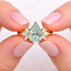 Pear Cut Cyan Blue Lab Grown Diamond Floral Engagement Ring
