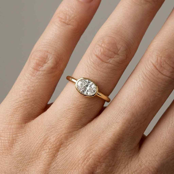 Oval diamond Bezel set Moissanite diamond ring, oval diamond solitaire bezel set ring, oval cut engagement ring, bezel set oval cut ring