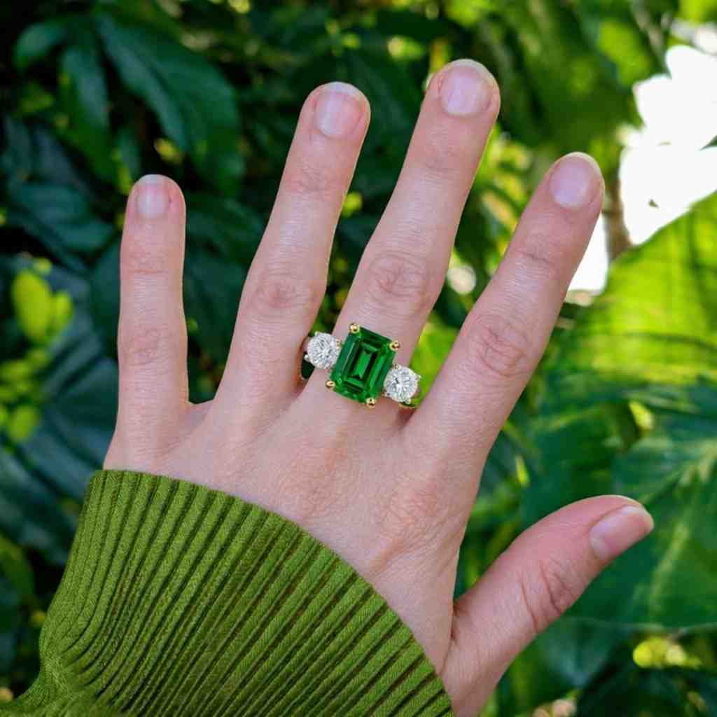 2.0ct emerald cut lab created emerald engagement ring dainty leaf and vine rose gold promise ring nature inspired green gemstone ring gift
