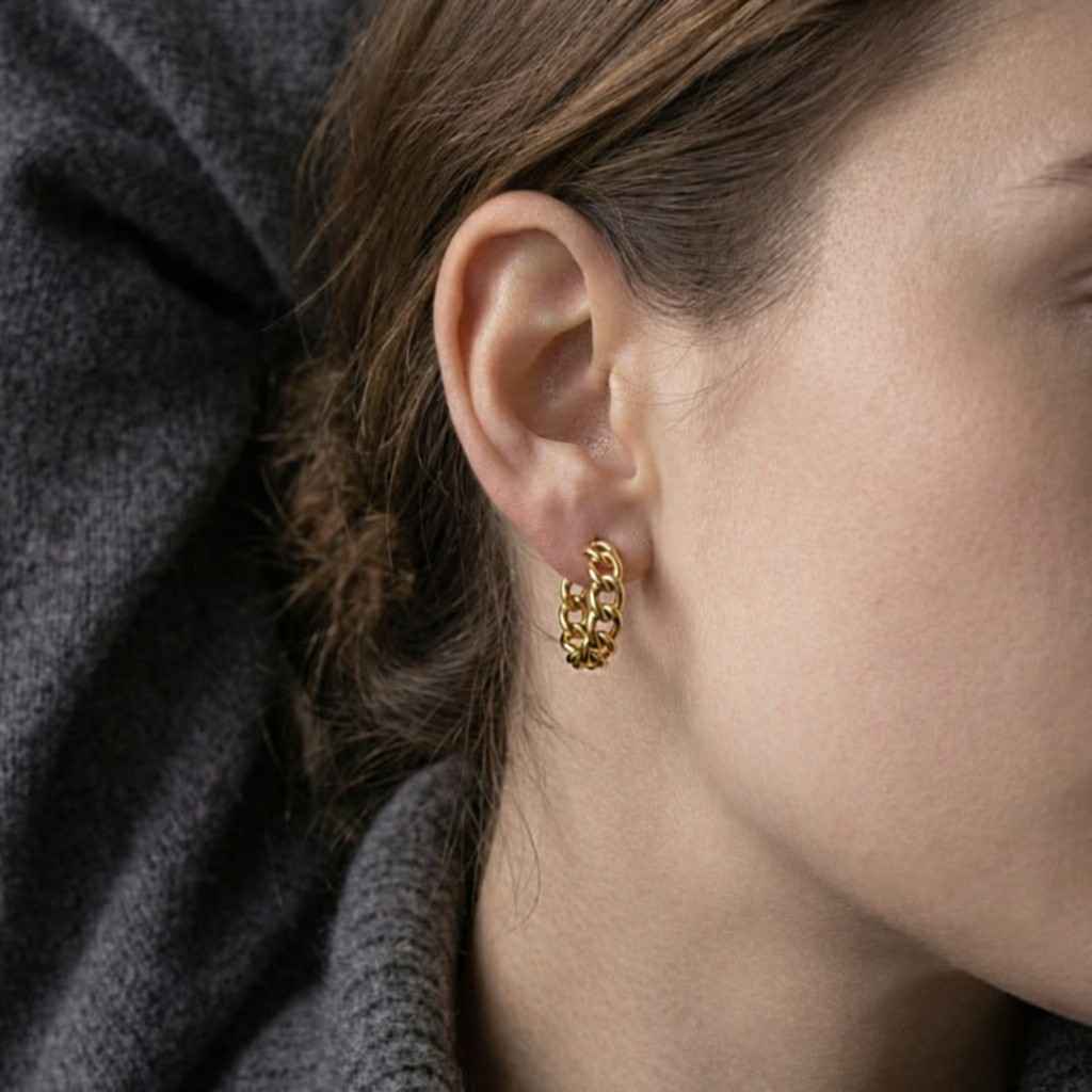 womens hoop earrings fashion hoops shiny gold hoops polished earrings modern hoops trendy earrings thick chain earrings oval hoop earrings