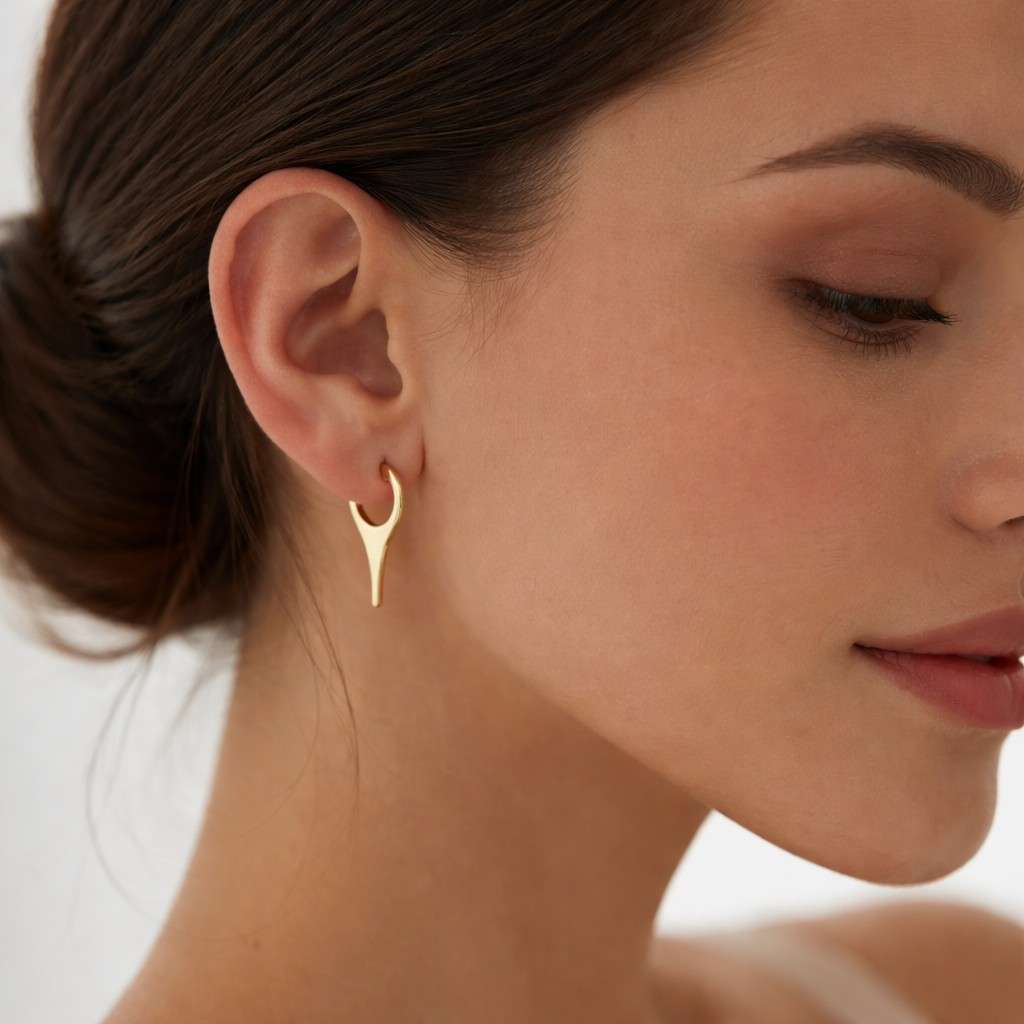 14k gold diamond spike huggie earrings, real gold diamond spike earrings, everyday spike earrings, edgy sold gold earrings, jewelry gift