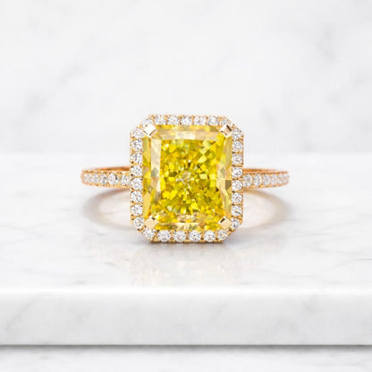 Yellow Radiant Lab diamond Engagement Ring Halo Wedding Ring Fancy Color Diamond Ring Diamond Prong Anniversary Gifts For women