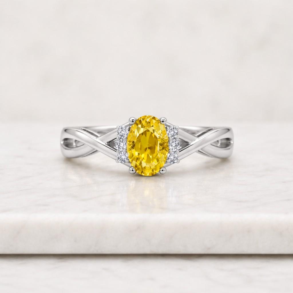 yellow sapphire ring 14k gold cushion cut 1.35ct yellow sapphire diamond halo twisted band ring for women
