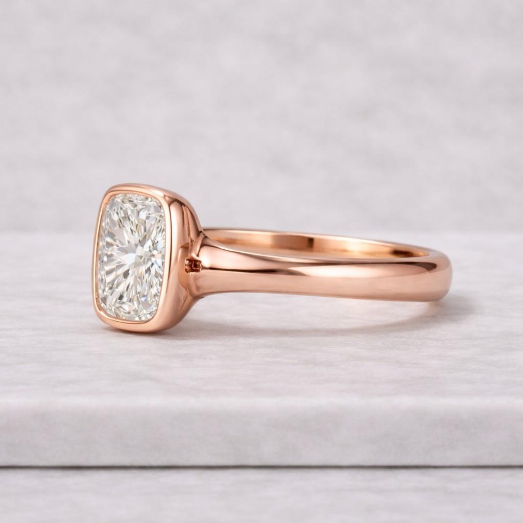 yellow gold bezel diamond ring elongated cushion lab grown diamond engagement ring minimalist solitaire ring for women everyday jewelry gift anniversary proposal usa