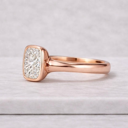 yellow gold bezel diamond ring elongated cushion lab grown diamond engagement ring minimalist solitaire ring for women everyday jewelry gift anniversary proposal usa