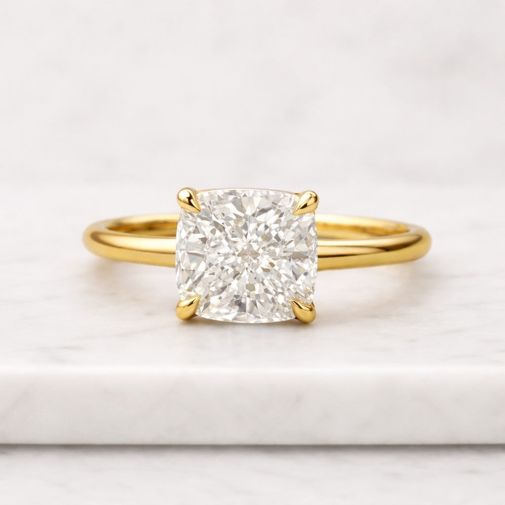 yellow gold cushion cut diamond ring 2 carat lab grown diamond engagement ring minimalist solitaire ring wedding proposal jewelry women usa