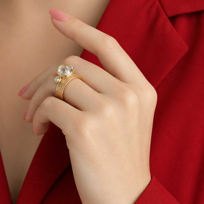 Round Cut Lab Grown Diamond Three Stone Engagement Ring, 14k Yellow Gold Side Pear Diamond Trilogy Ring