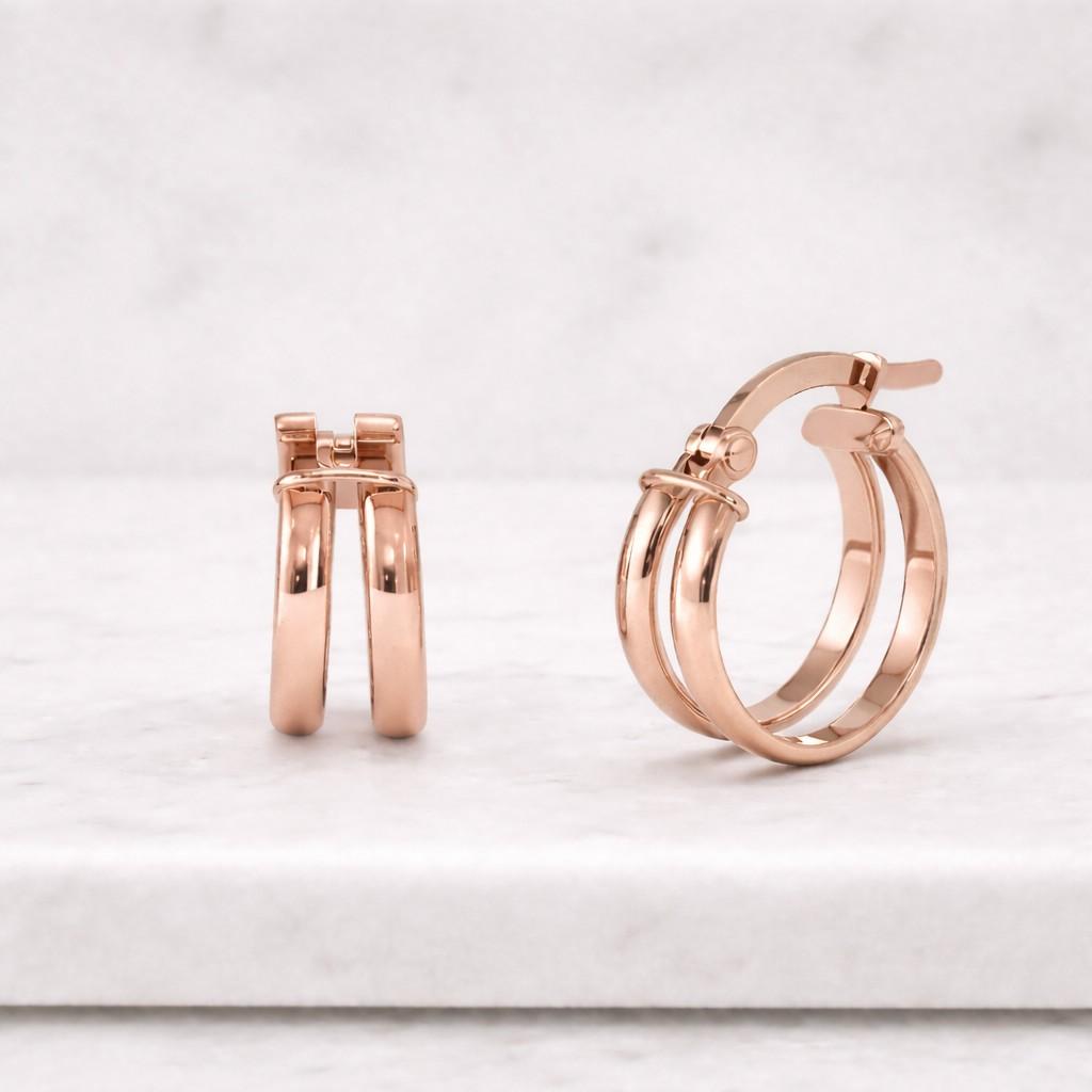 double hoop earrings, 14k yellow gold dual row hoops, bold 5.5 mm gold earrings, statement hoops, modern everyday gold jewelry, jewelry gift
