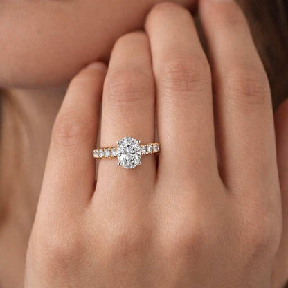 yellow gold ring oval stone ring diamond band ring micro pave ring prong setting ring slim ring band anniversary ring bridal accessory engagement jewelry luxury jewelry