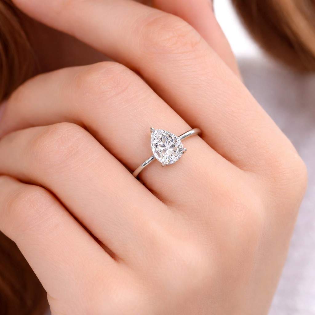 2.30 carat pear cut eco friendly diamond solitaire engagement ring, claw prong set lab grown diamond anniversary ring, cvd diamond ring