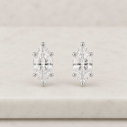 Marquise Diamond Studs 10K 14K 18K Solid Gold Earrings Dainty Diamond Earrings Tiny Stud Earrings Solitaire Marquise Earrings Small Studs
