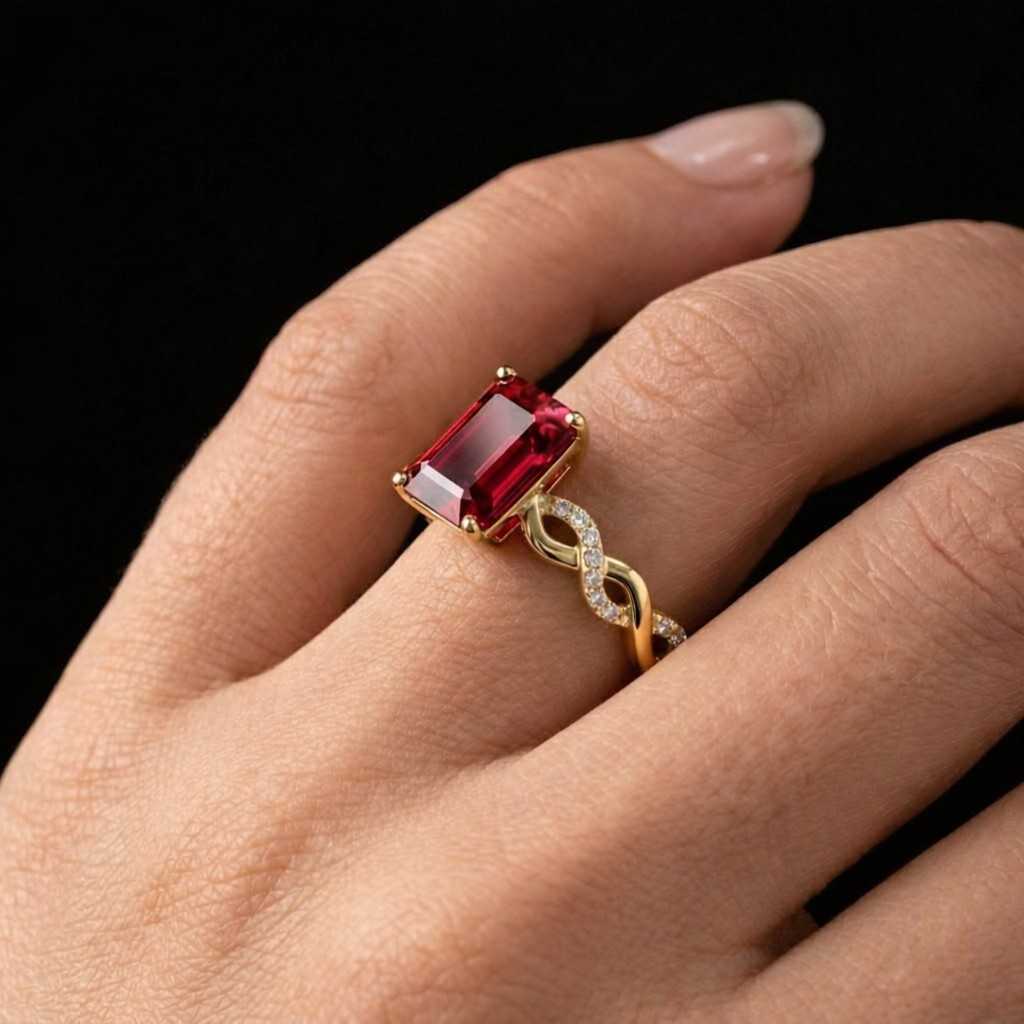 emerald cut ruby engagement ring 4ct solid 14k gold promise ring solitaire ring red gemstone statement ring july birthstone ring women
