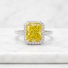 Radiant Cut Yellow Diamond Halo Engagement Ring in White Gold