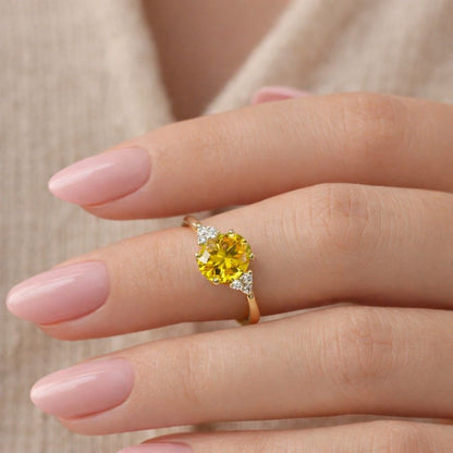 1.10 CT Oval Cut Yellow Diamond Ring, Muse Engagement Ring, IGI Certified Lab Grown Diamond Ring for Her, Marquise Round Side Stone Ring