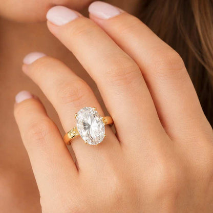 3 Ct Oval Cut Moissanite Solitaire Engagement Ring, Six Prong Yellow Gold Oval Ring, Classic Timeless Bridal Ring Wedding Gift for Her